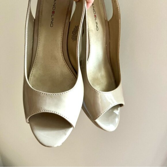 Bandolino size 8.5 sling back nude patent peep toe heels - Picture 12 of 16